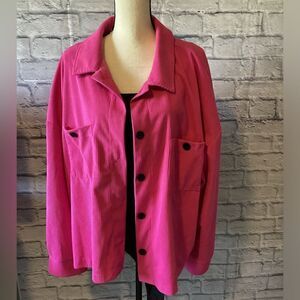 Shein Curve - Women’s Plus Pink Ribbed long Sleeve Shacket